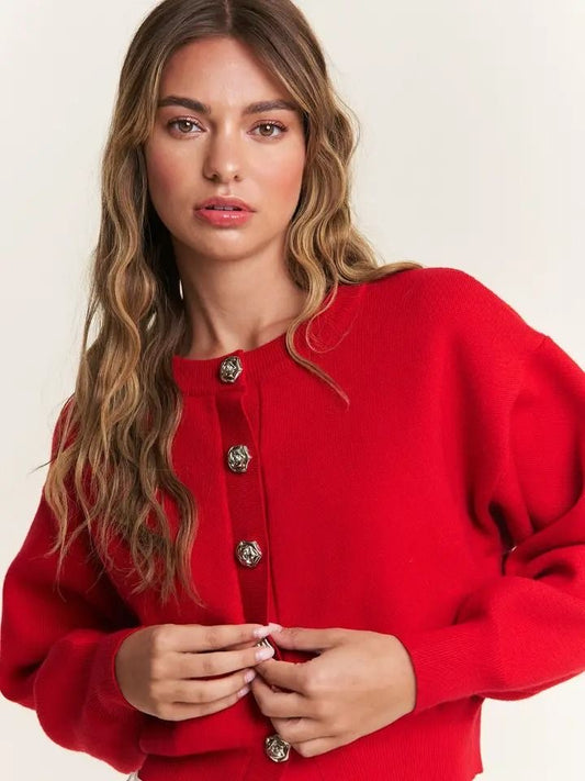 Red Rose Button Cardigan