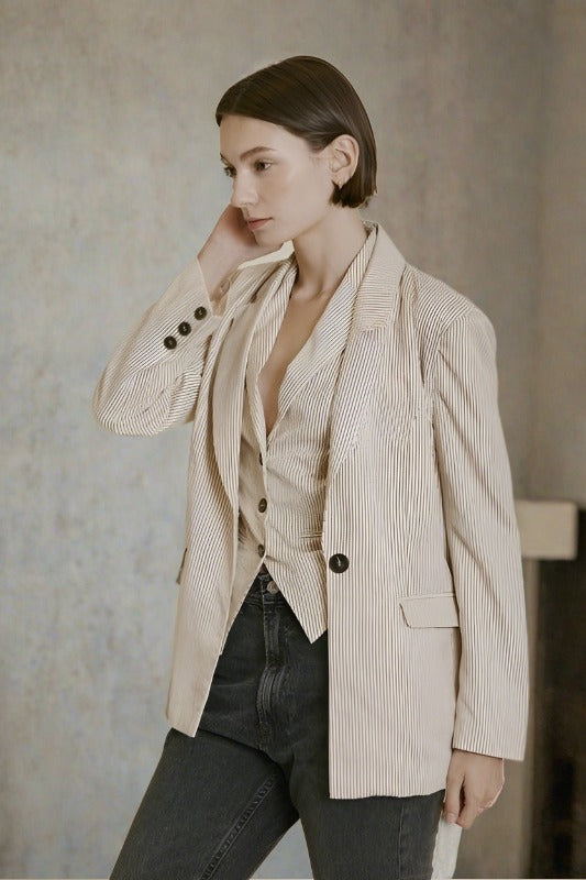 Suede Touch Stripe Blazer sold by A Velvet Window