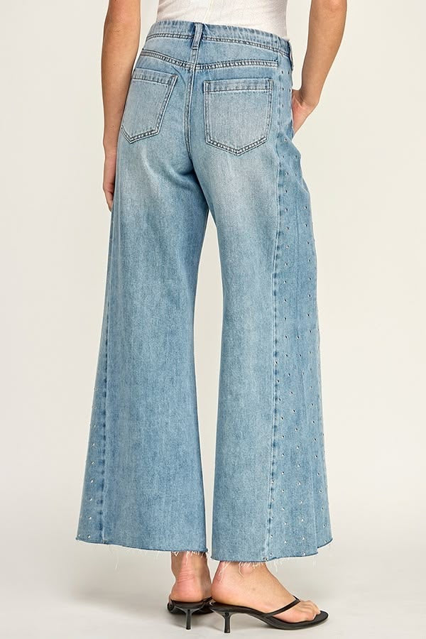 Studded Denim Wide Leg Jeans sold by A Velvet Window