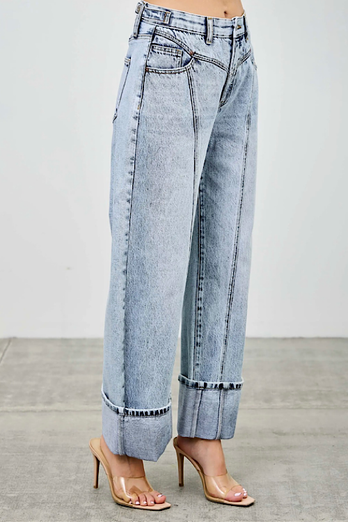 High Rise Acid Wash Low Curve Western Barrel sold by A Velvet Window