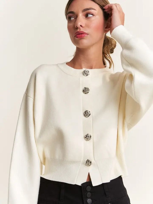 Ivory Rose Button Cardigan