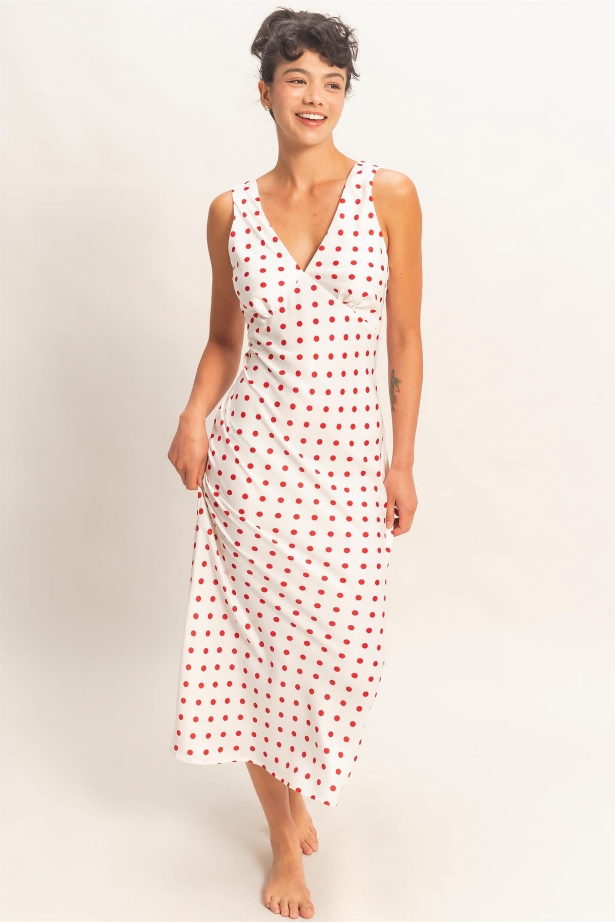 Satin Polka Dot Maxi Dress sold by A Velvet Window