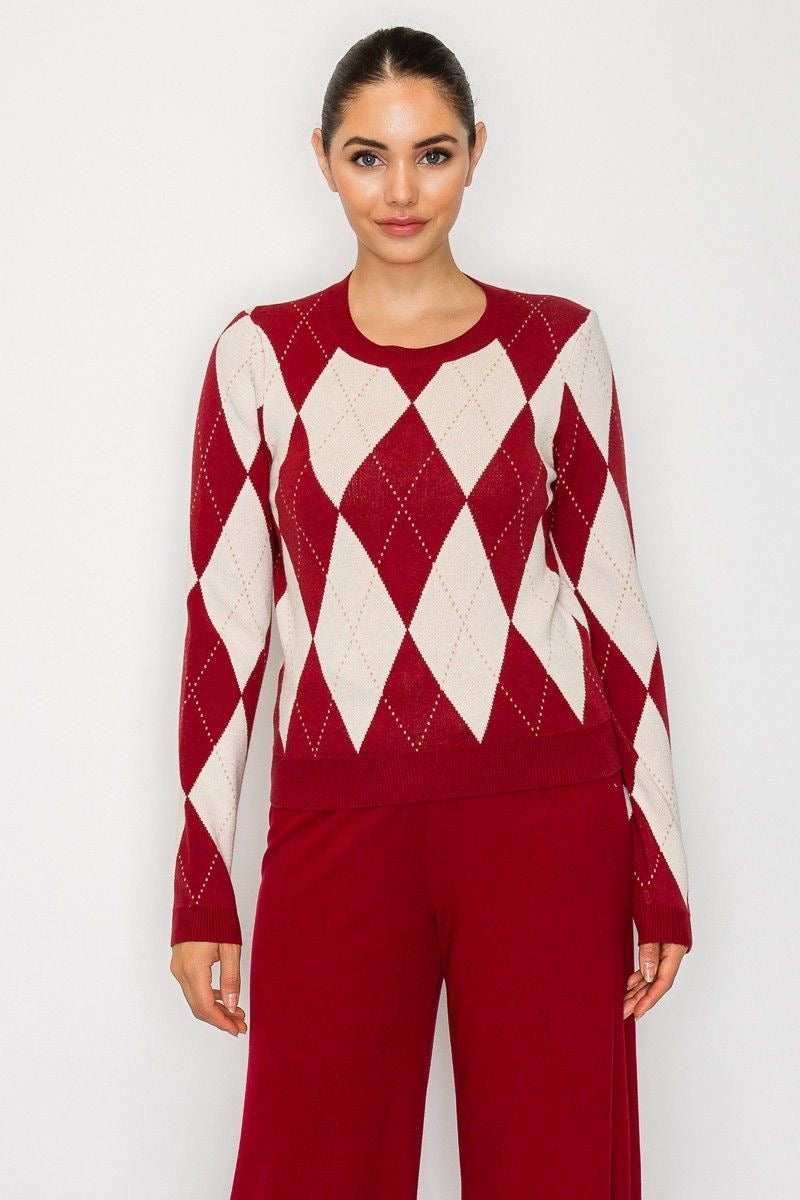 Deep Red Argyle Sweater