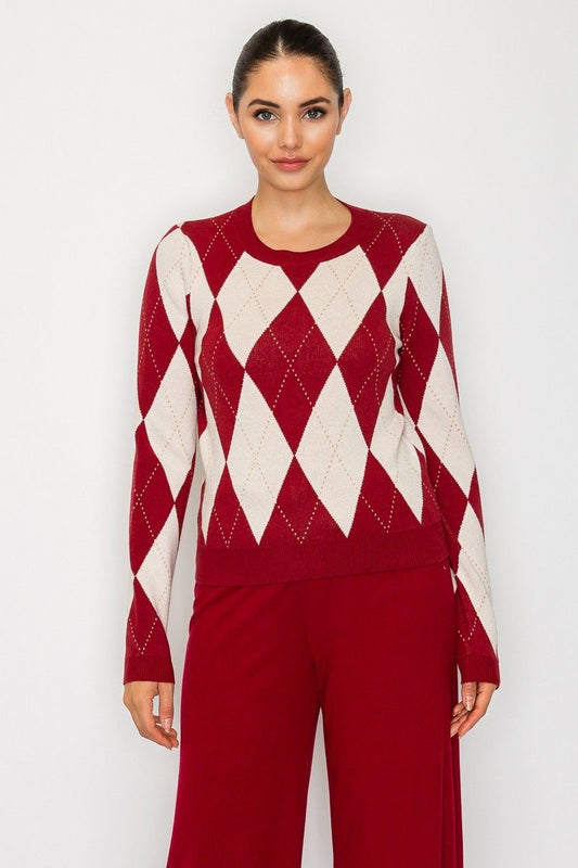 Deep Red Argyle Sweater