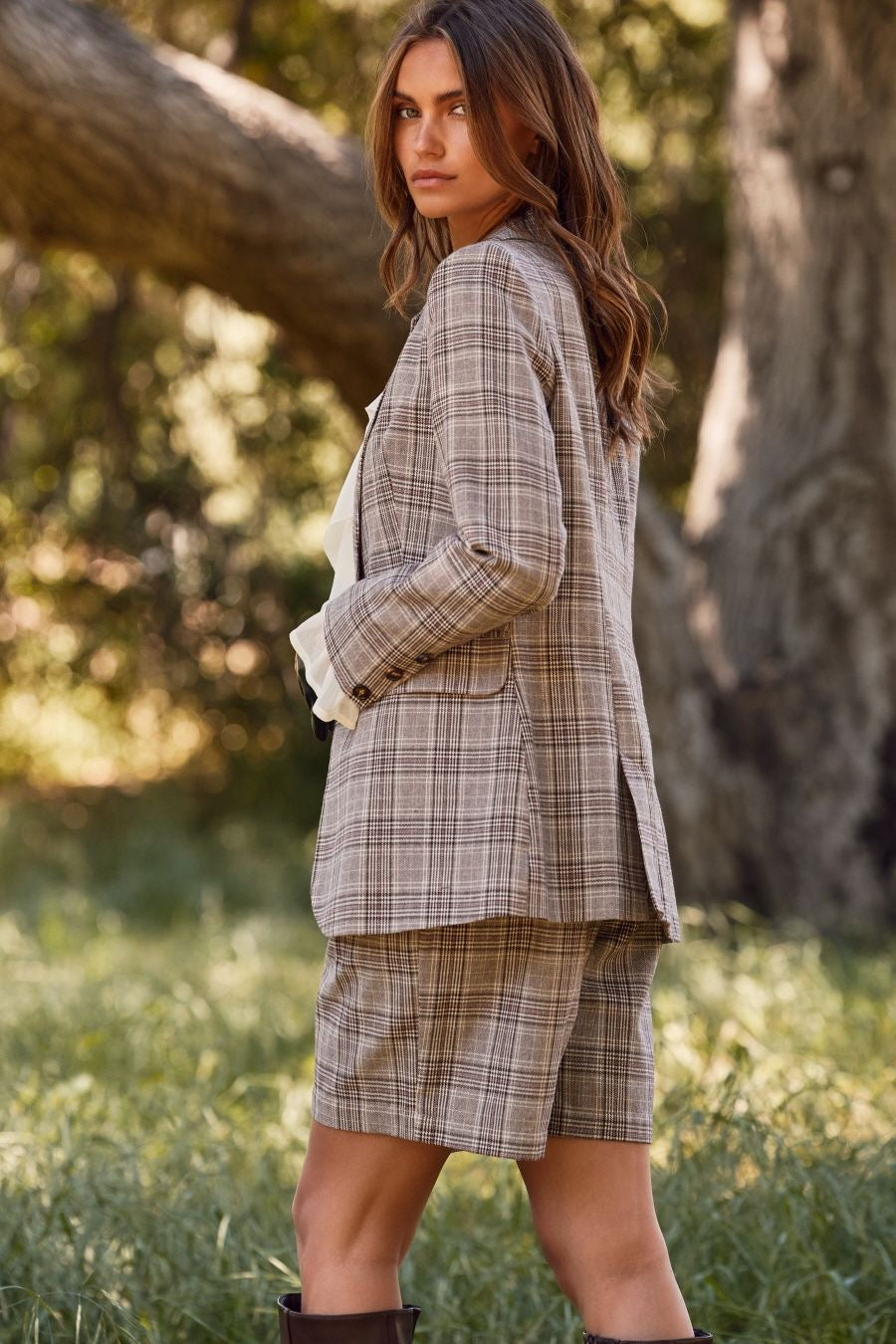 Plaid Single Breasted Blazer