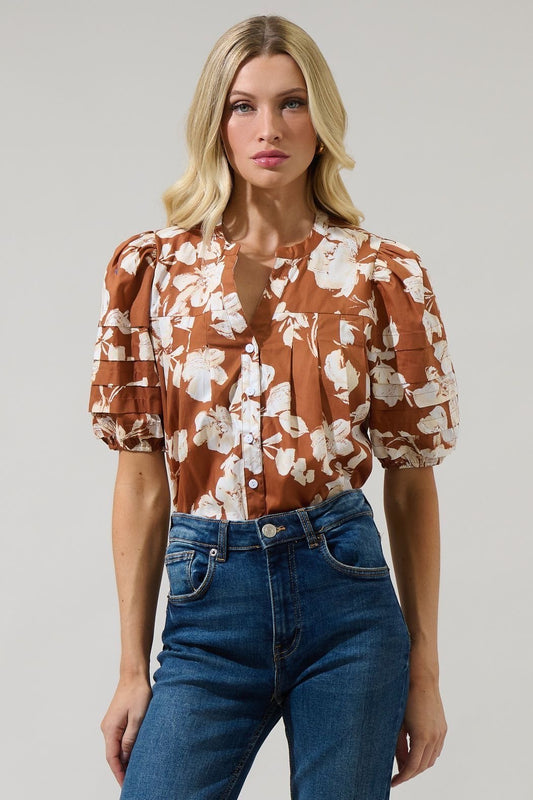 Surrey Camel Floral Top