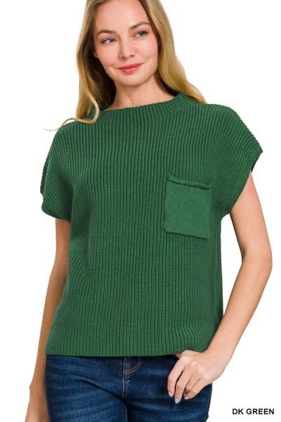 Long Style Mock Neck Short Sleeve Sweater