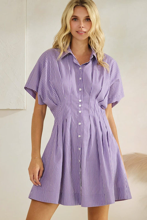 Purple Stripe Pleated Dress sold by A Velvet Window