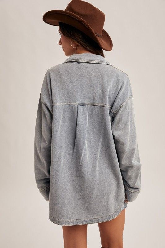 Soft Knit Denim Shacket sold by A Velvet Window