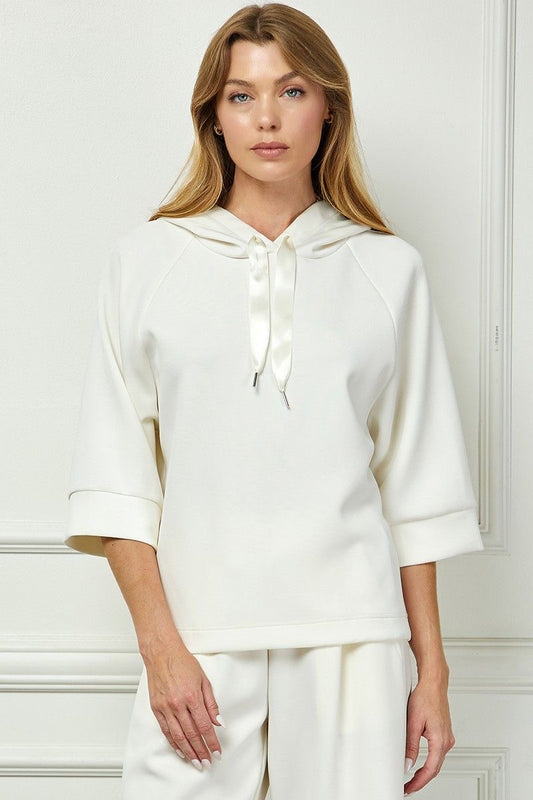 Satin Tie 3/4 Sleeve Hoodie sold by A Velvet Window