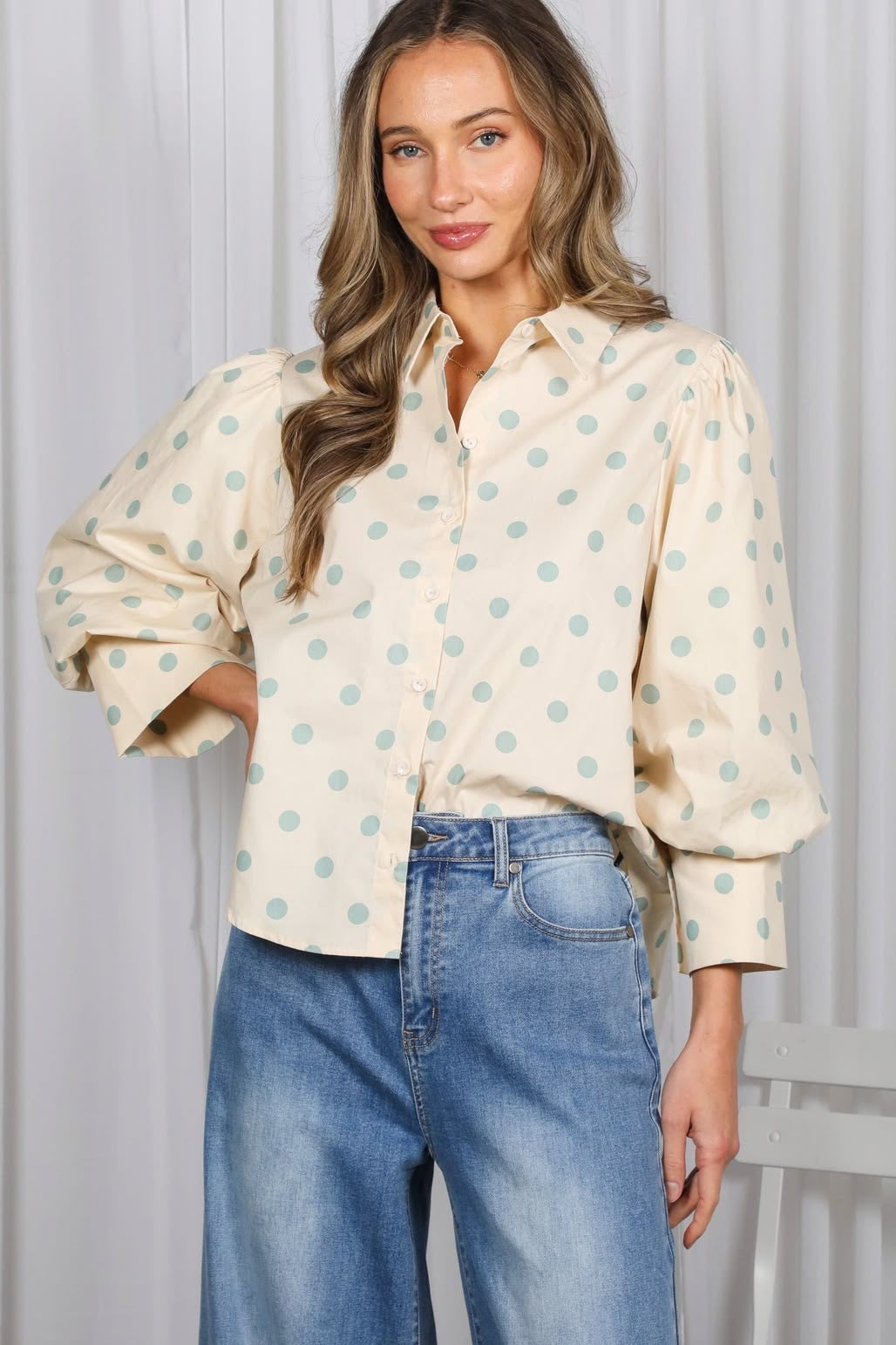 Puff Sleeve Polka Dot Top sold by A Velvet Window
