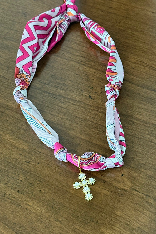 Pink Pearl Scarf Charm Necklace