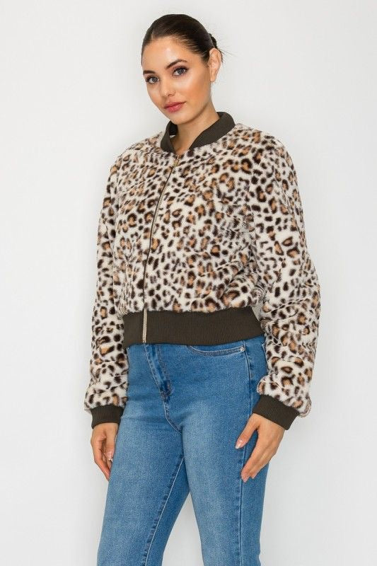 Fuzzy Leopard Bomber Jacket sold by A Velvet Window