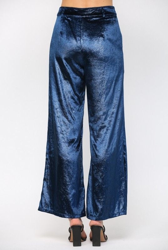 Teal Blue Lurex Velvet Pants sold by A Velvet Window