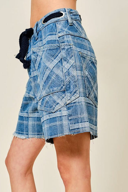 Plaid Denim Shorts sold by A Velvet Window
