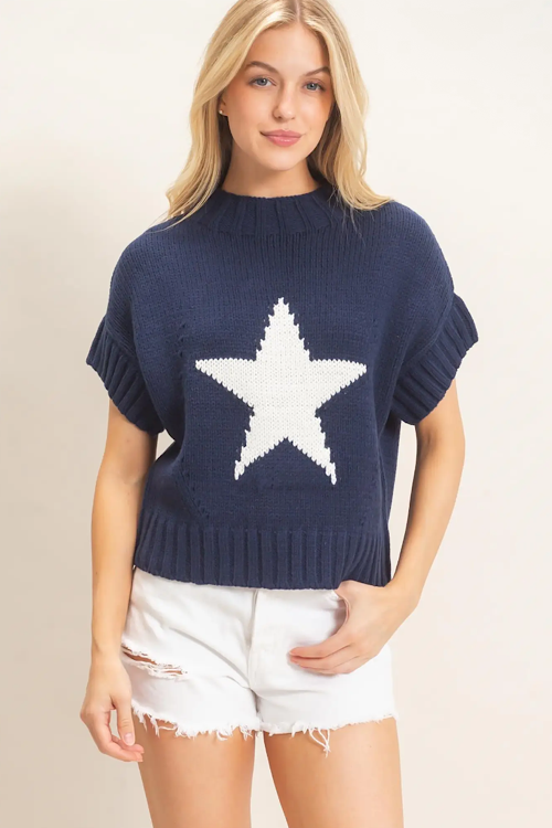 Mock Neck Star Sweater sold by A Velvet Window