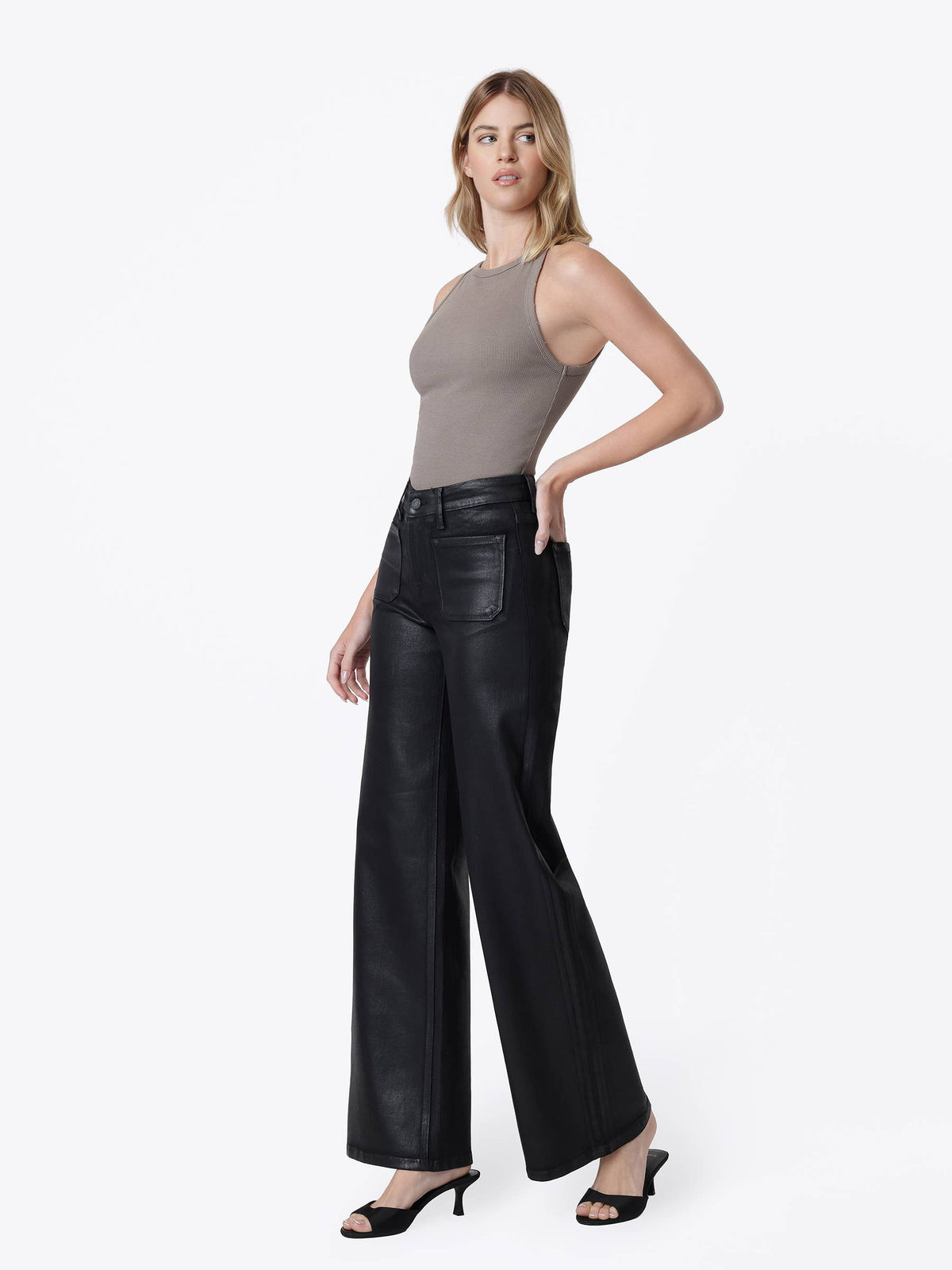 High Rise Patch Pocket Black Coated Denim sold by A Velvet Window