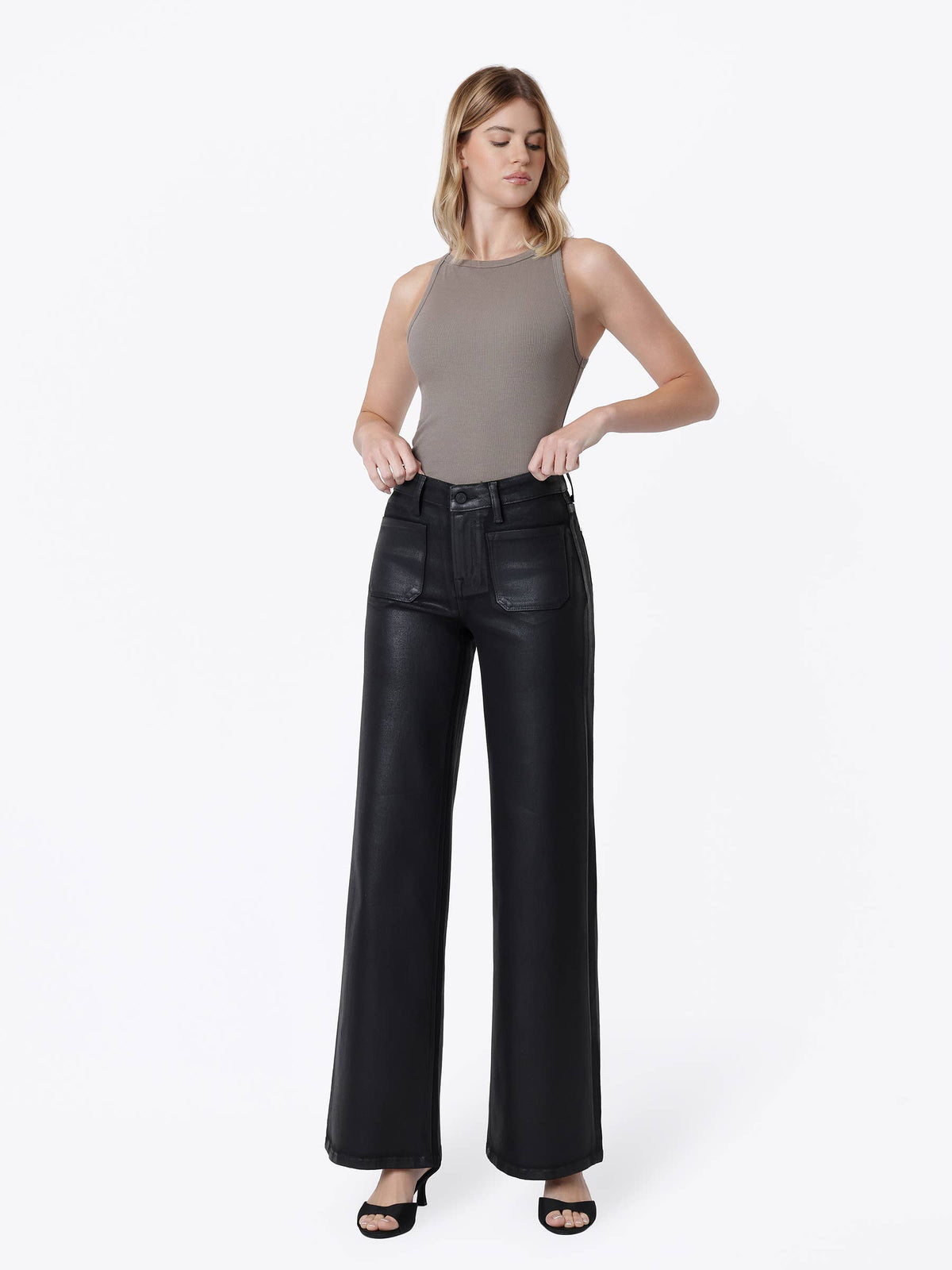 High Rise Patch Pocket Black Coated Denim sold by A Velvet Window