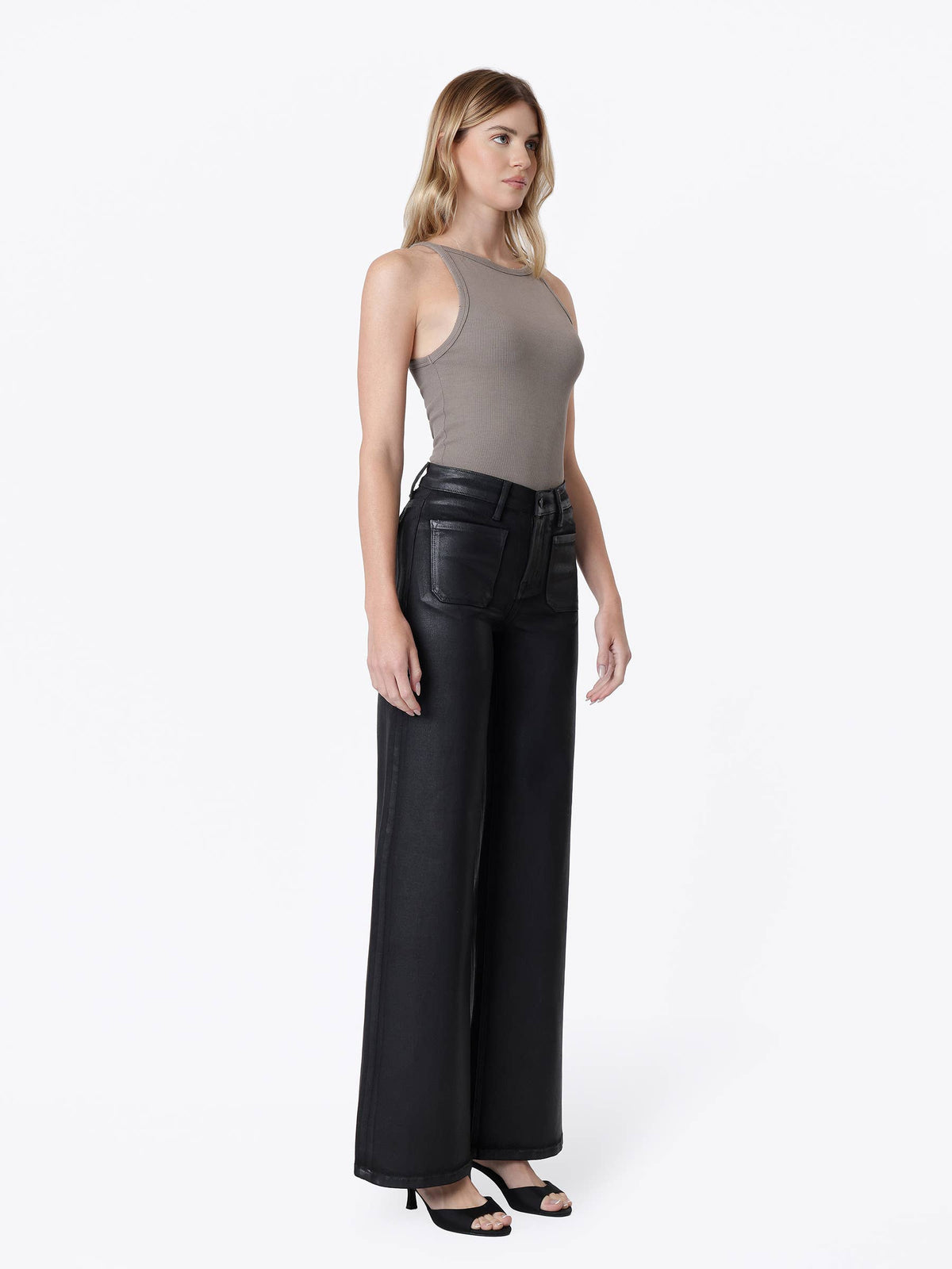 High Rise Patch Pocket Black Coated Denim sold by A Velvet Window