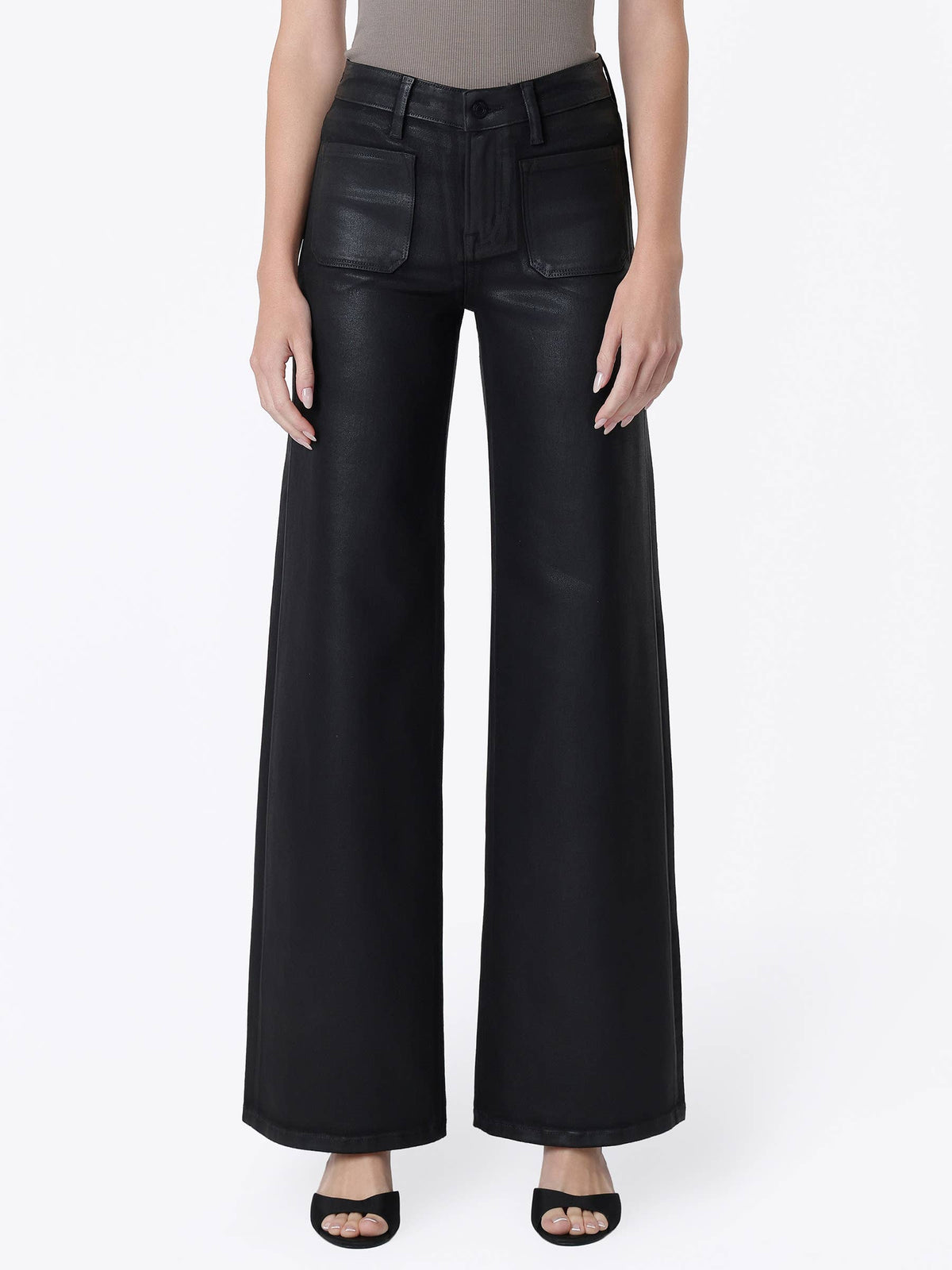 High Rise Patch Pocket Black Coated Denim sold by A Velvet Window