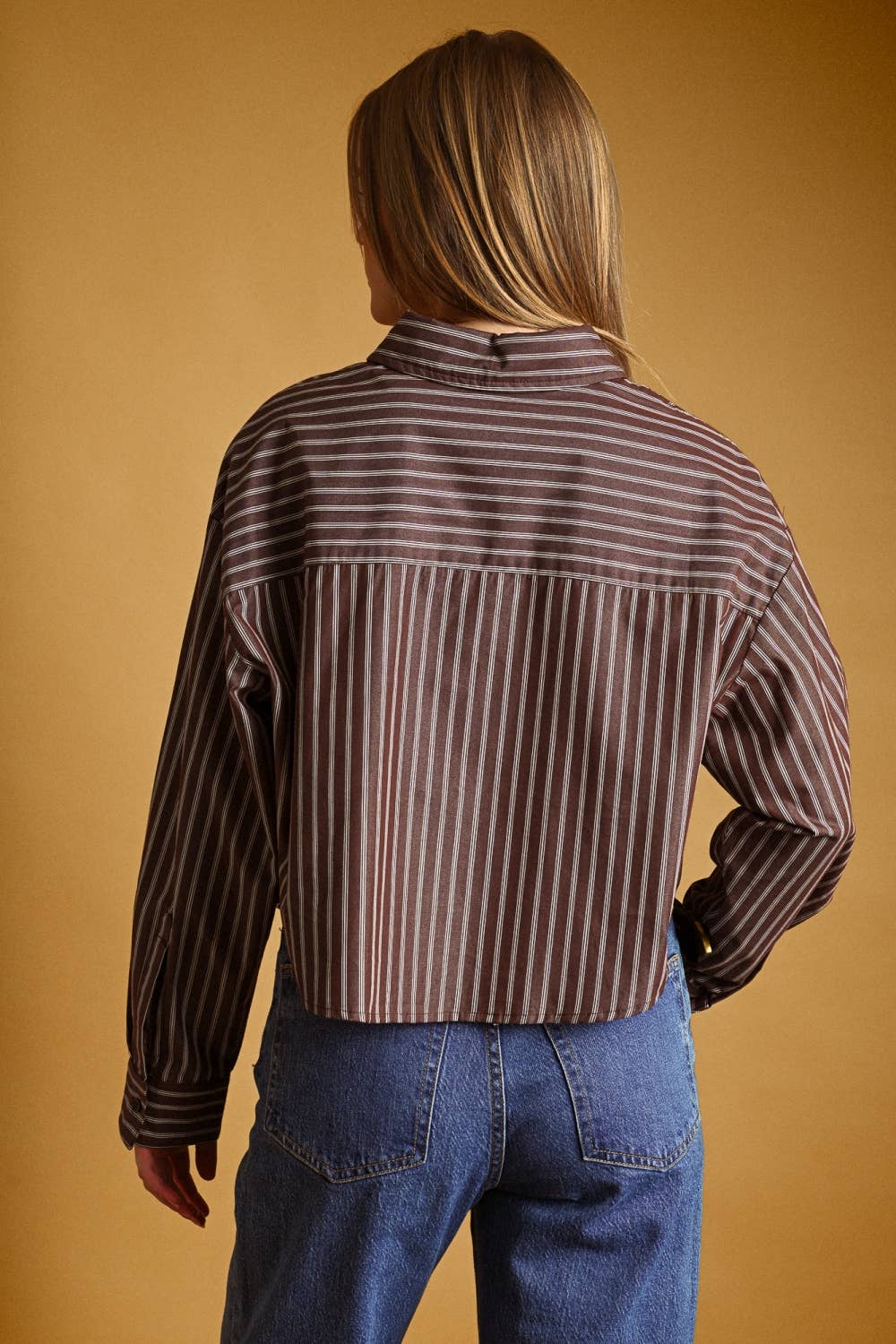 Stripe Collared Crop Button Up Shirt sold by A Velvet Window