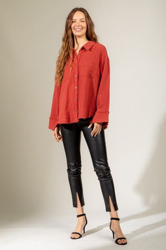 Distressed Gauze Button Down Shirt sold by A Velvet Window