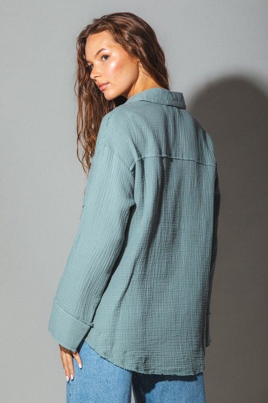 Distressed Gauze Button Down Shirt sold by A Velvet Window