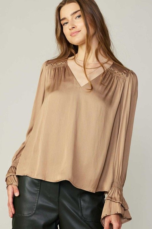 Studded VNeck Long Sleeve Top sold by A Velvet Window