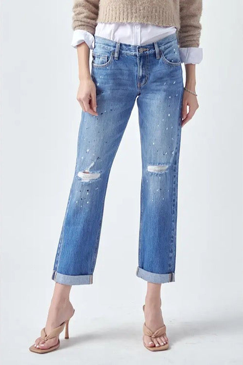 KanCan Paint Effect Distressed Boyfriend Jeans sold by A Velvet Window