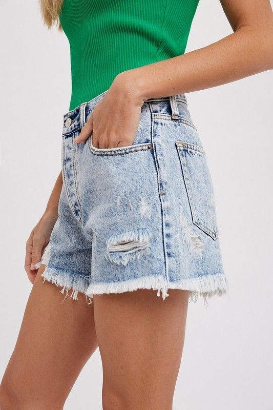 Mid-Rise Acid Wash Shorts sold by A Velvet Window