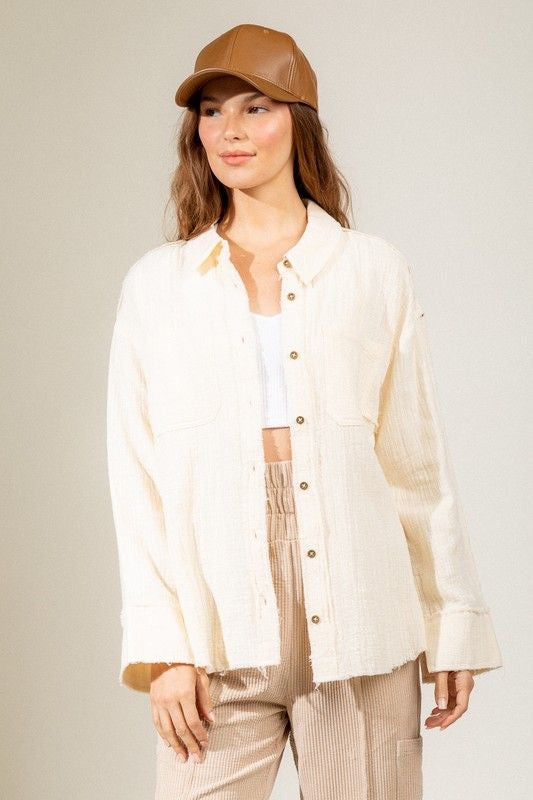 Distressed Gauze Button Down Shirt sold by A Velvet Window