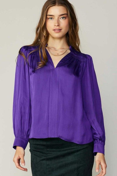 Vibrant Purple Vneck Long Sleeve Top