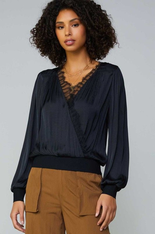 Lace Contrast Surplice Top sold by A Velvet Window