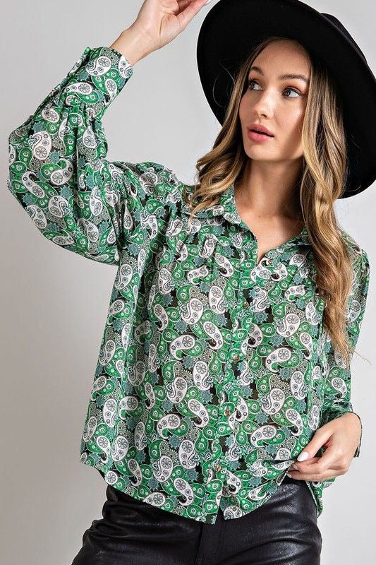 Semi Sheer Green Paisley Top sold by A Velvet Window