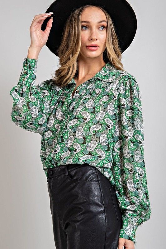 Semi Sheer Green Paisley Top sold by A Velvet Window