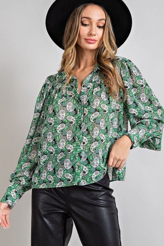 Semi Sheer Green Paisley Top sold by A Velvet Window