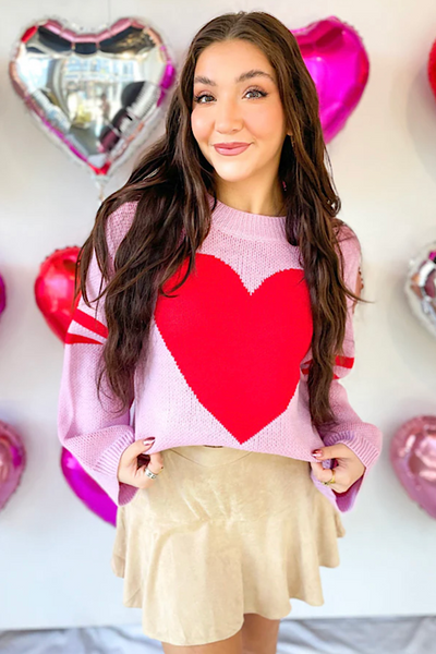 Pink Varsity Heart Sweater