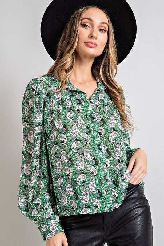 Semi Sheer Green Paisley Top sold by A Velvet Window