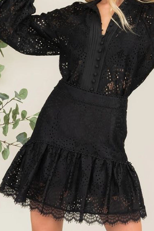 Black Eyelet Skirt sold by A Velvet Window
