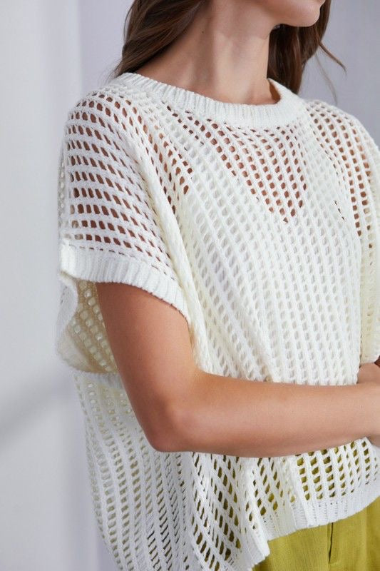 Off White Crochet Hollow Knit Top sold by A Velvet Window