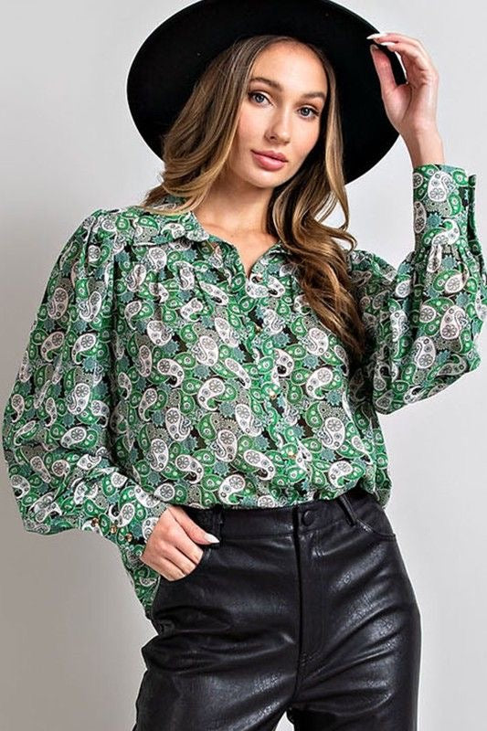 Semi Sheer Green Paisley Top sold by A Velvet Window