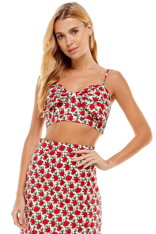 Rose Print Bow Crop Tank sold by A Velvet Window