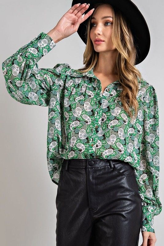 Semi Sheer Green Paisley Top sold by A Velvet Window