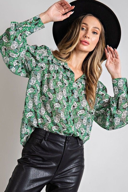 Semi Sheer Green Paisley Top sold by A Velvet Window