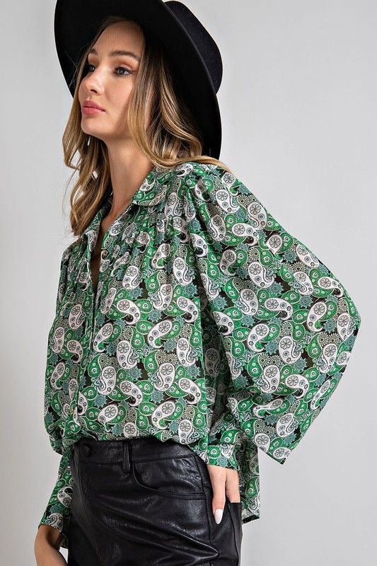 Semi Sheer Green Paisley Top sold by A Velvet Window