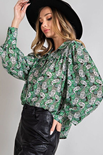 Semi Sheer Green Paisley Top