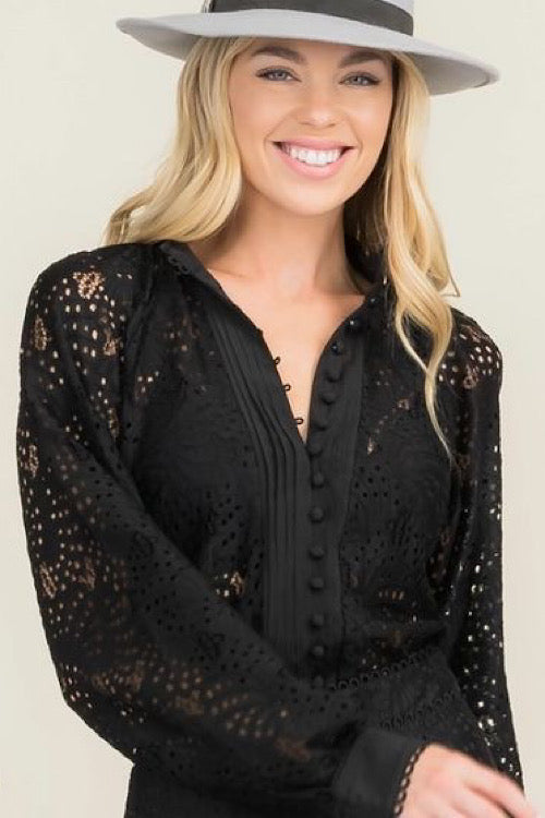 Black Eyelet Top sold by A Velvet Window