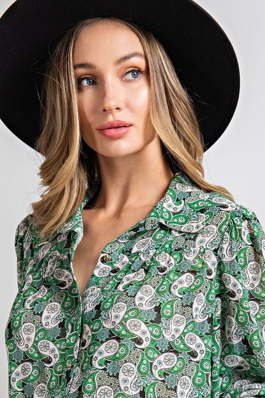 Semi Sheer Green Paisley Top sold by A Velvet Window