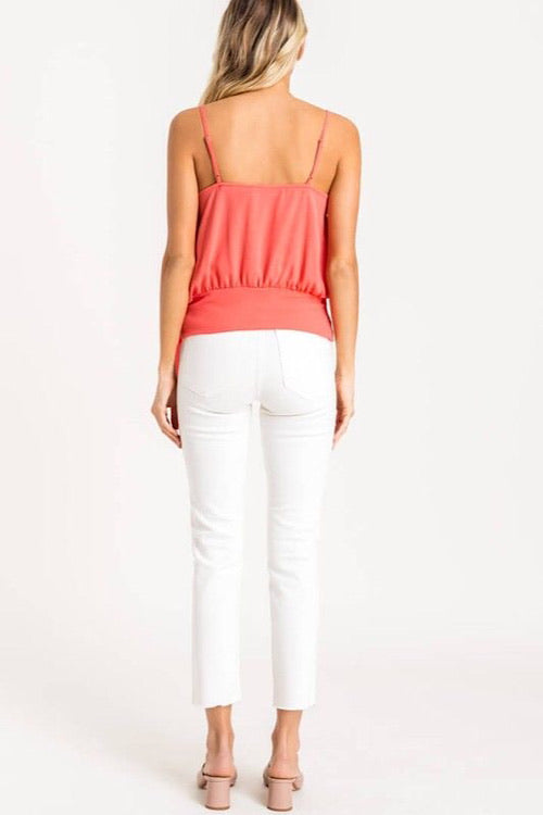 Coral Buttoned Tie Wrap Top sold by A Velvet Window