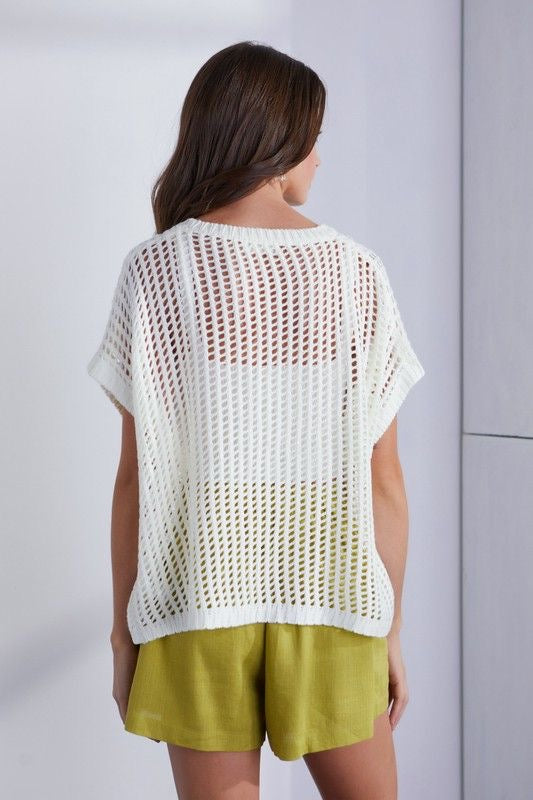 Off White Crochet Hollow Knit Top sold by A Velvet Window
